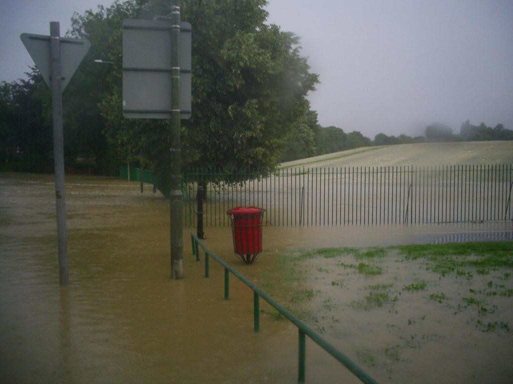 Cheltenham in flood - defenses overflowing