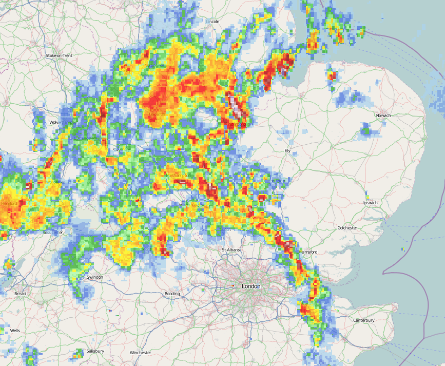 Radar Grab of the Squall Line Over Essex on 22nd May 2014