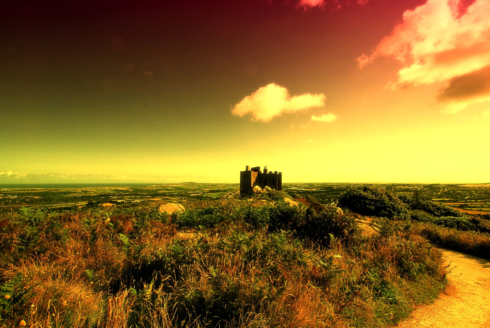 Carn Brea castle looking towards St Agnes