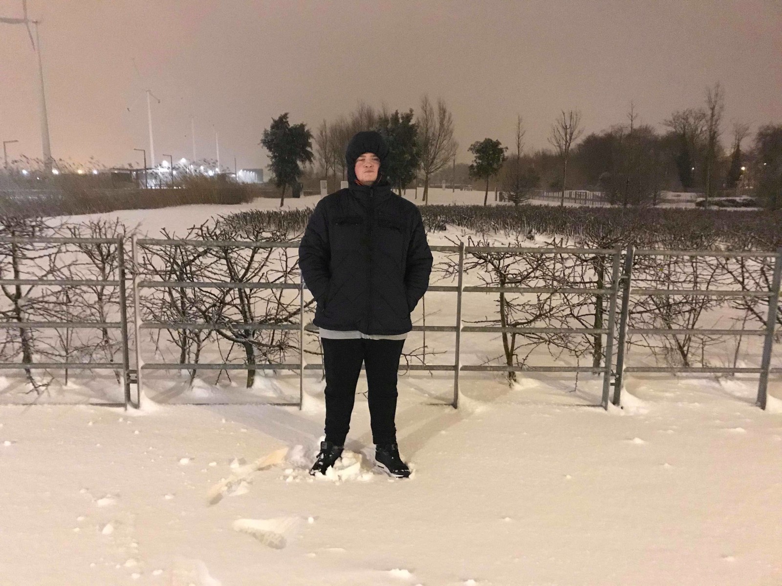 Me, BruenSryan, standing in front of a snow covered Father Collins' Park on 2 Mar 2018.